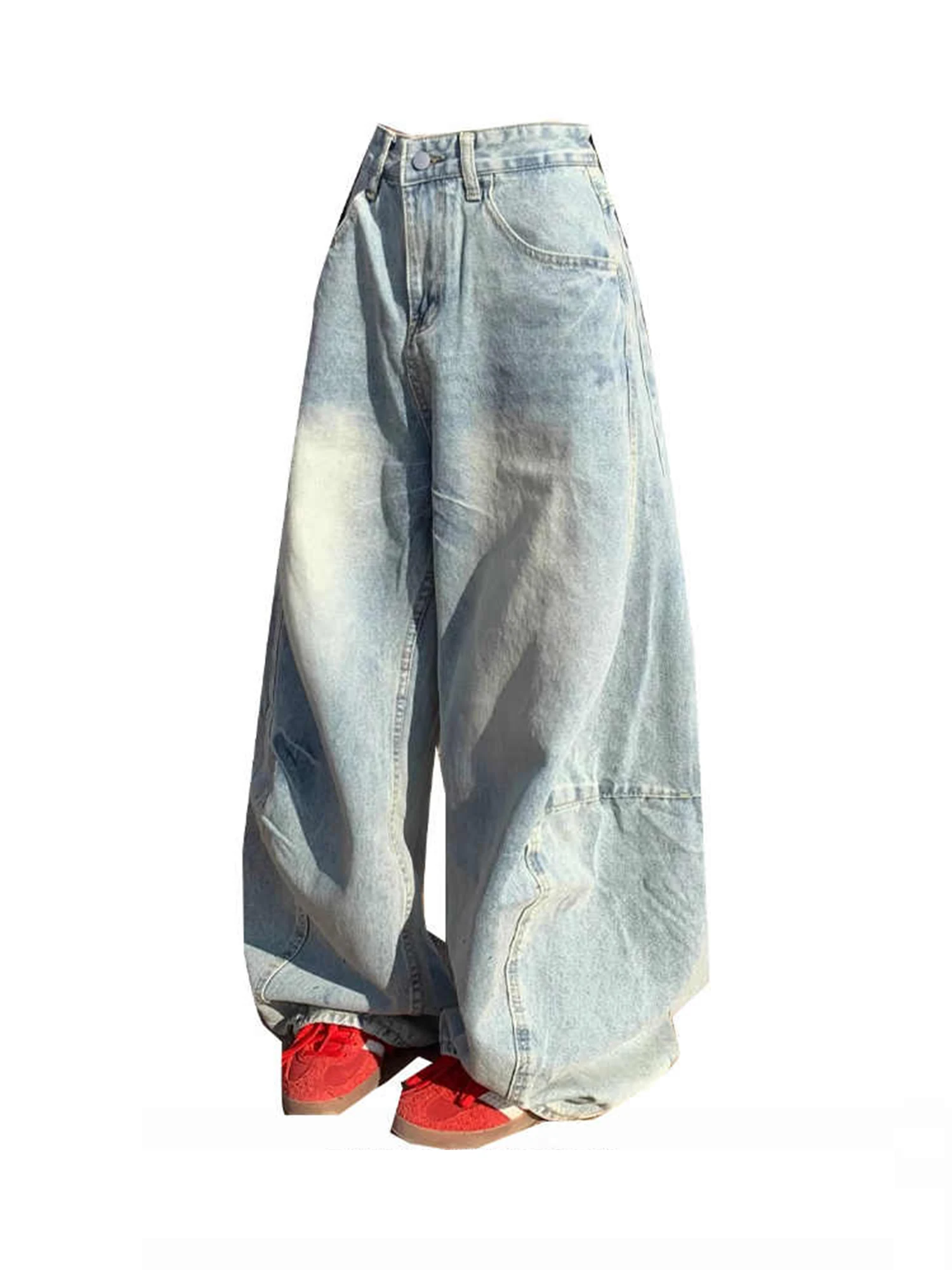 Women's Blue Baggy Y2k Jeans Vintage Boyfriend Denim Trousers Harajuku Japanese 2000s Style Grunge Jeans Pants Oversize Clothes