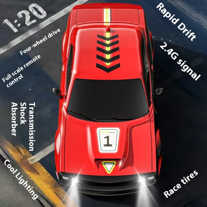 KF27 auto telecomandata professionale a quattro ruote motrici RC, deriva ad alta velocità, auto da corsa acrobatica che scuote la coda con luci, giocattolo per ragazzi