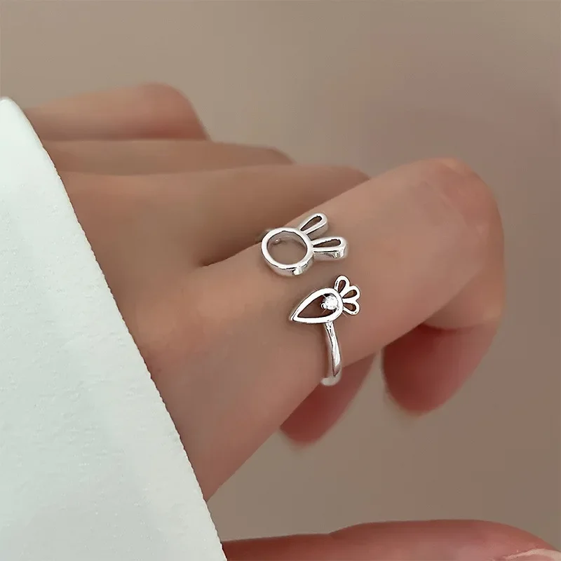 Xingyunday Cute Rabbit Carrot Zircon Open Rings Animal Simple Rings Ladies Girls Jewelry Gift