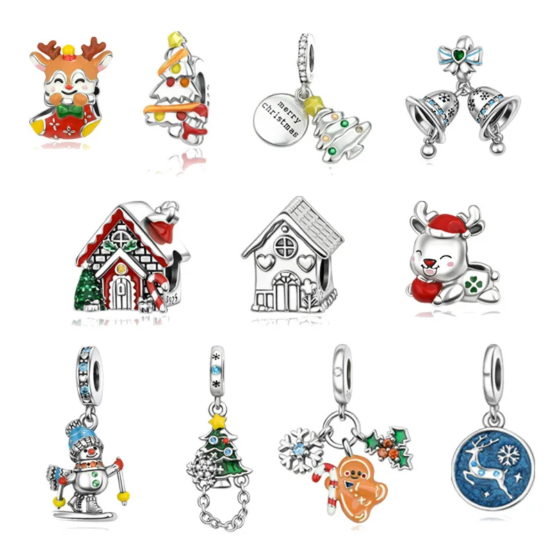 Silver-Plated Christmas Reindeer Charm, Enamel Sock Design, Fits European Bracelet, Cute Holiday Jewelry