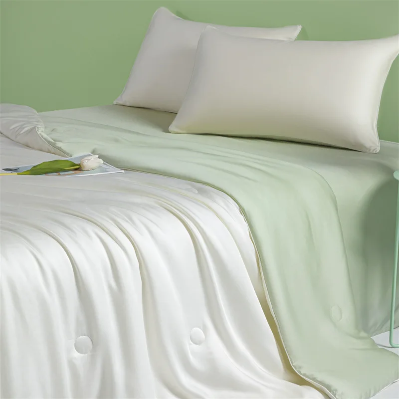New washed ice silk embroidery double spell ice silk air conditioner quilt student dormitory machine washable summer cool quilt 5