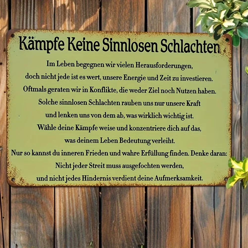 [2D Flat] Vintage German Quote Iron Metal Wall Art 8.0X12.0 Inch, Frameless Decor For Home Porch & Garage