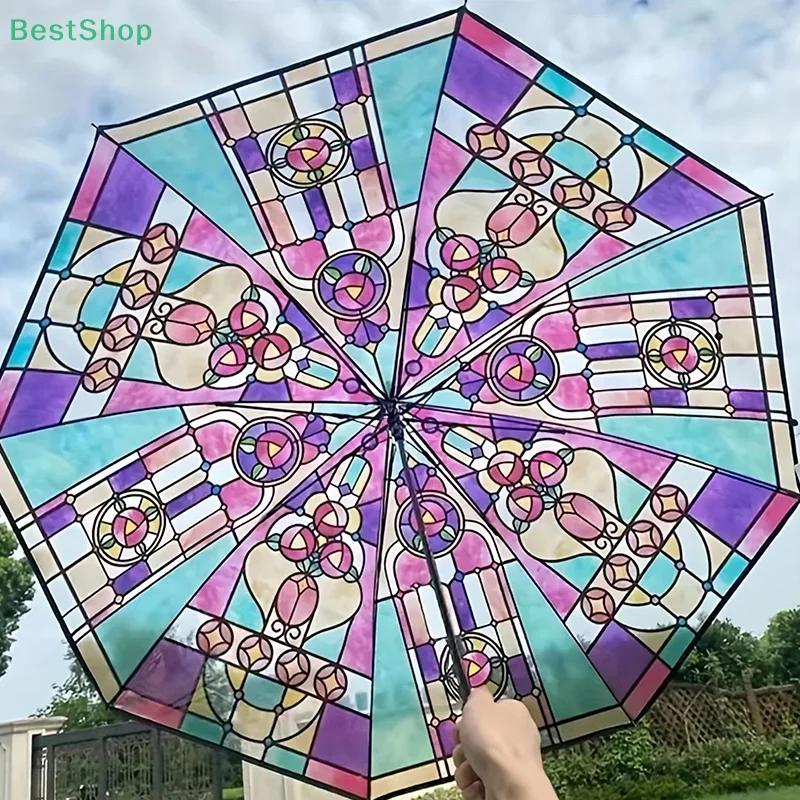 England style tropical rainforest arch transparent umbrella painted glass transparent umbrella long handle automatic large roman