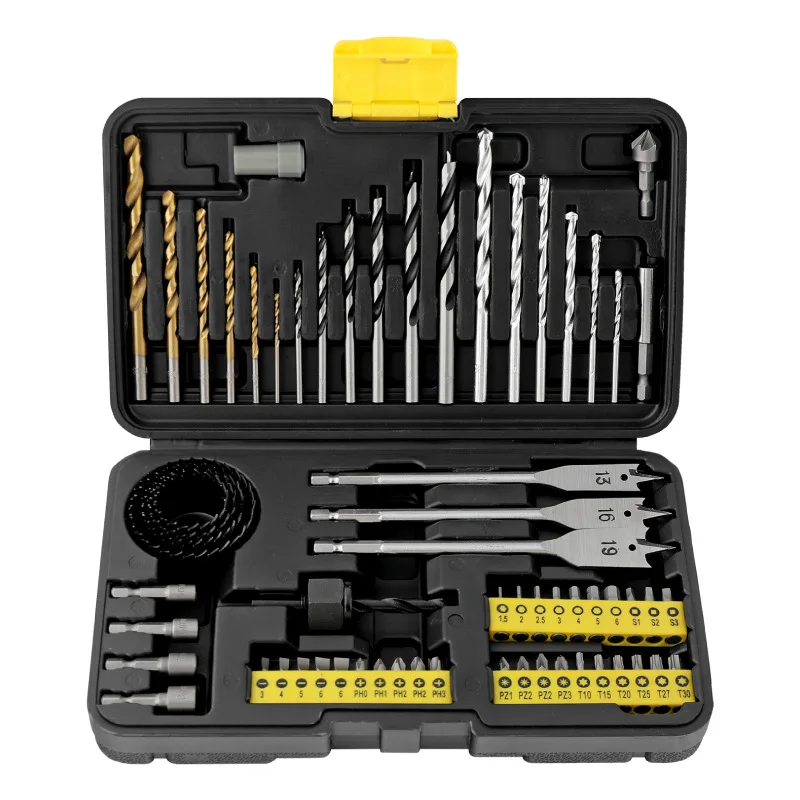 Drill Masonry Drill for Versatile Woodworking Hot Selling 63 Piece Drill Bit Set includes Twist Bits Flat Wood Bits Center
