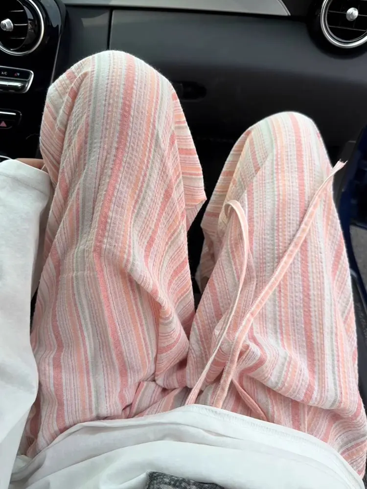 

Розовые полосатые брюки Sembach Dopne для мужчин и женщин, летние, тонкие, прямые, широкие, для отдыха, с защитой от солнца и комаров, длинные