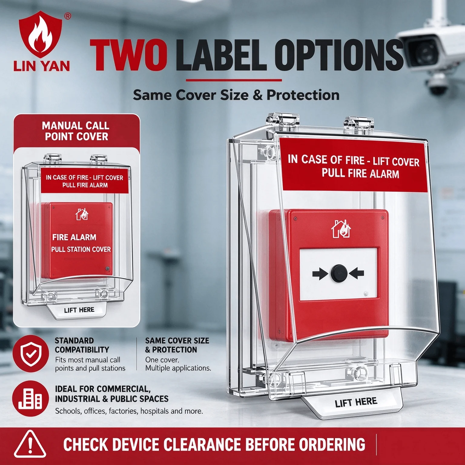PC Safety Guard Fire Alarm Pull Station Cover IP67 Waterproof Impact Resistant Protective Enclosure for School Factory Safety
