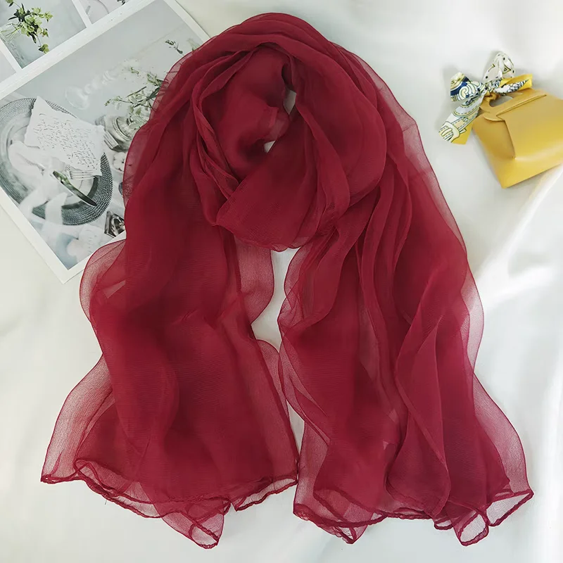 

BYSIFA|New Wine Red 100% Silk Scarf Shawl Elegant Long Scarves Shawls Spring Fall Brand Accessories Head Scarf Cape 170*100