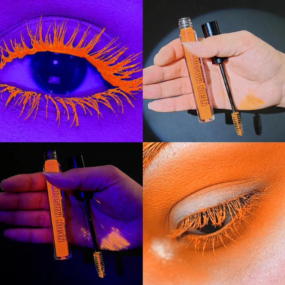 

Colorful Fluorescent Orange Mascara Waterproof Quick-Dry Curling Eyelash Extensions Luminous Multicolor Lashes Cosplay Makeup
