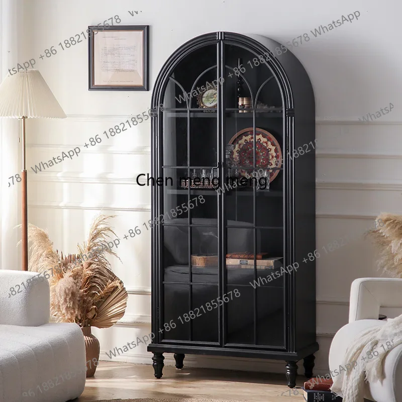 AB03  Against the wall wine cabinet modern simple opposite door living room display cabinet black