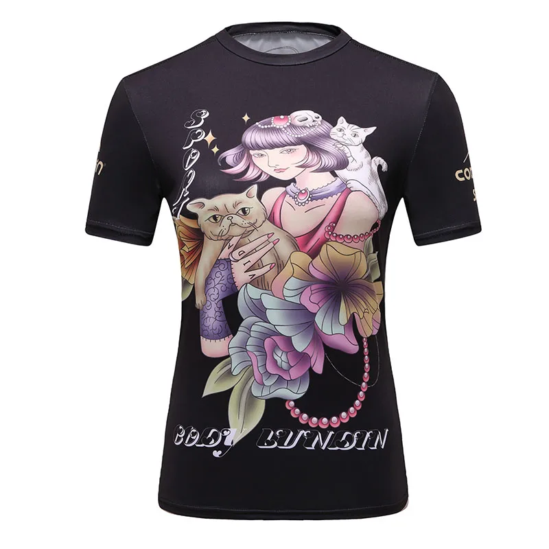 Cody Lundin Women’s Short Sleeve Crew Neck Stretch Compression Athletic Top Retro Print Quick Dry Gym Training Base Layer