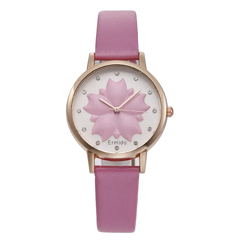 ساعة نسائية جلدية تنقش الزهور الهاتفي ساعة عادية فاخرة العلامة التجارية الجلدية حجر الراين ساعة الأعمال Relogio Feminino #6