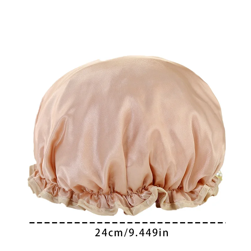 Double Waterproof Shower Cap, Disposable Hair Cap, Dustproof Satin Simulation Silk Solid Color Shower Cap