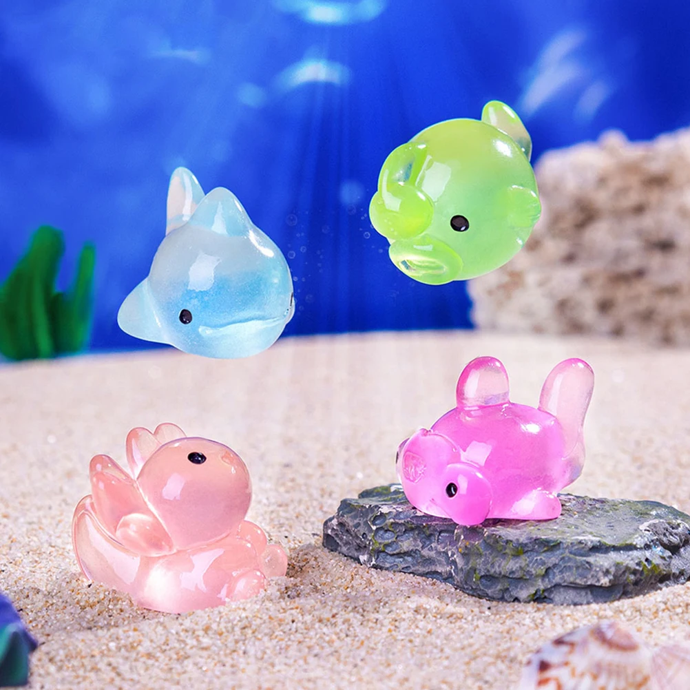

8 Pcs Night Glow Ocean Creatures Mini Resin Sea Animals Figurines Landscape Decor Aquarium Terrarium Accessories Shark