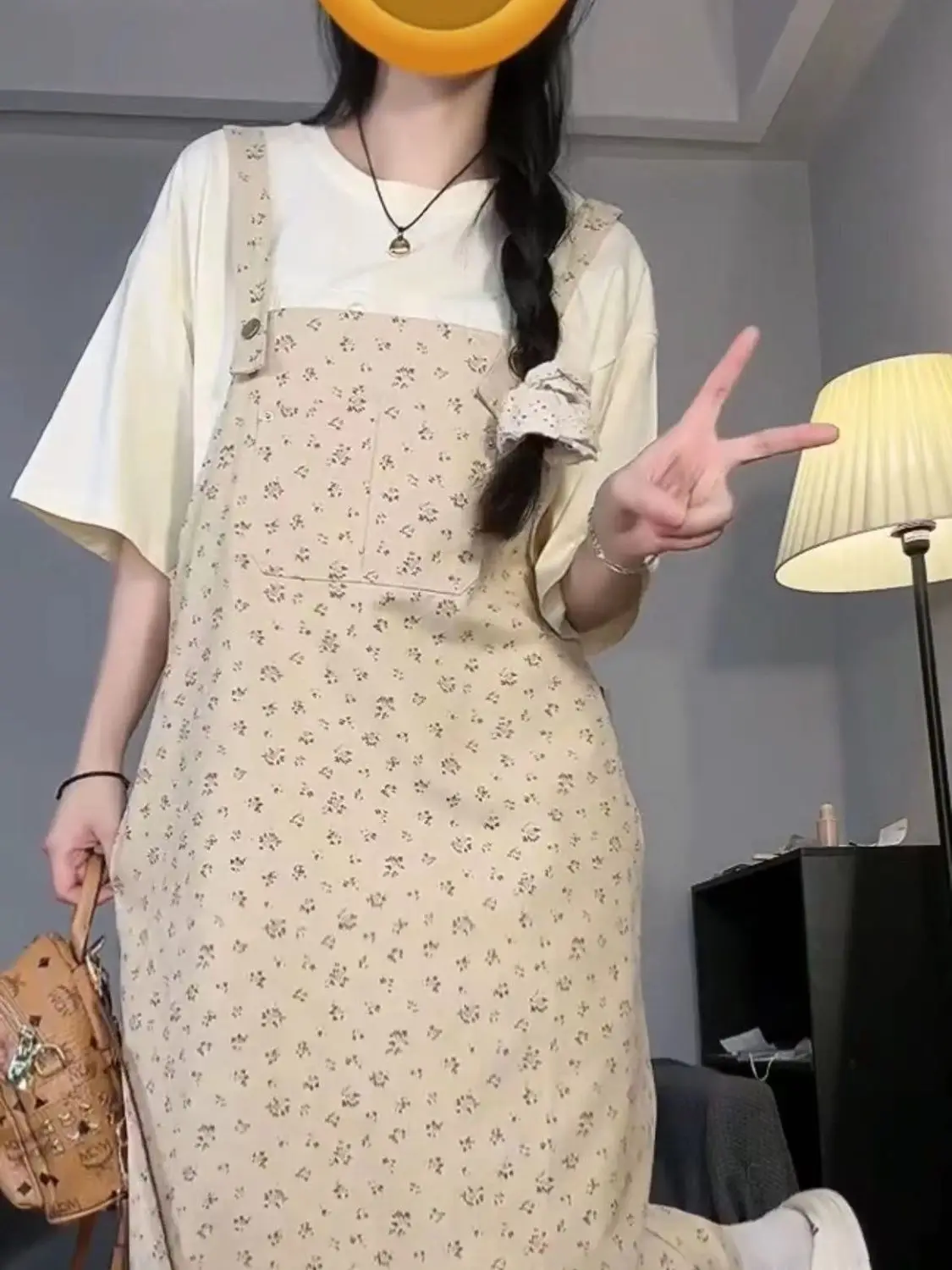 Zomer 2023 Bloemenprint Losse Taille Bib Dr Vrouwen College Sle Lange Midi Rok Afslanken Effect Jong Uitziende Kleine Maat