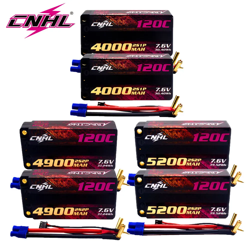 Batería Lipo 2S para coche, avión, camión, barco, 2 piezas, CNHL, 7,6 V, 4000mAh, 4900mAh, 5200mAh, 120C, HV, con enchufe EC3