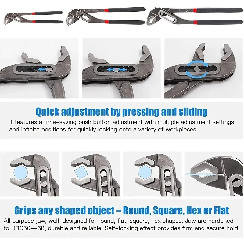 Imagem -05 - Alicate Ajustável para Tubos de Água Grande Abertura Alicate para Banheiro Alicate Multifuncional de Liberação Rápida Ferramenta de Reparo Manual 10 12