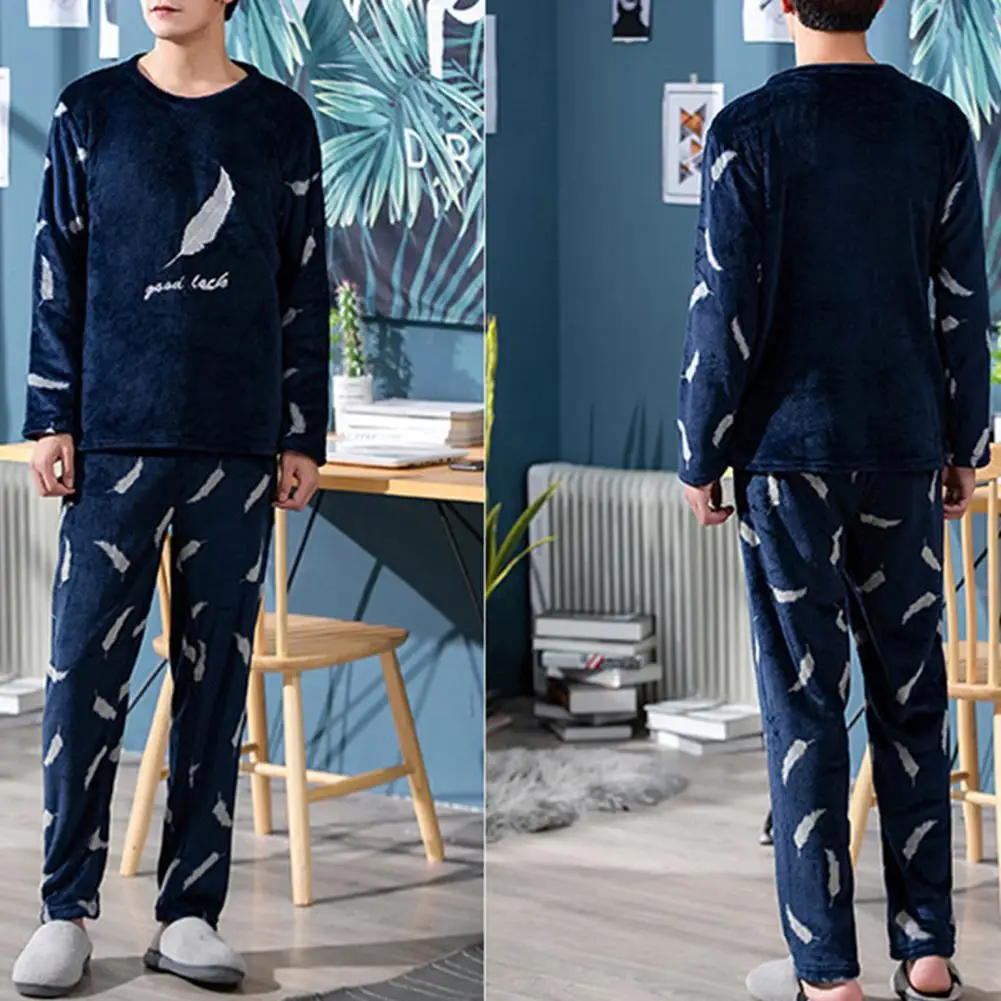 Winter Lange Mouw Nachtkleding Dikke Warme Flanellen Pyjama Sets Voor Mannen Koraal Fluwelen Leuke Cartoon Nachtkleding Pak Pyjama Homewear