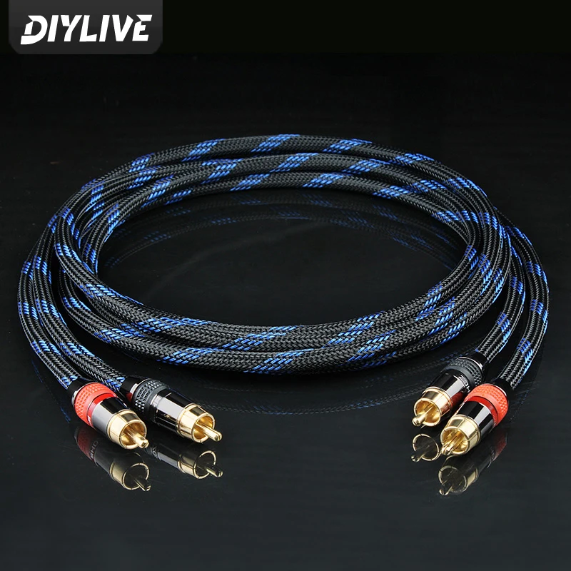 Cable de Audio RCA estéreo HIFI 6N OFC macho a macho 2RCA a 2RCA Cable de Audio con conector chapado en oro para amplificador de