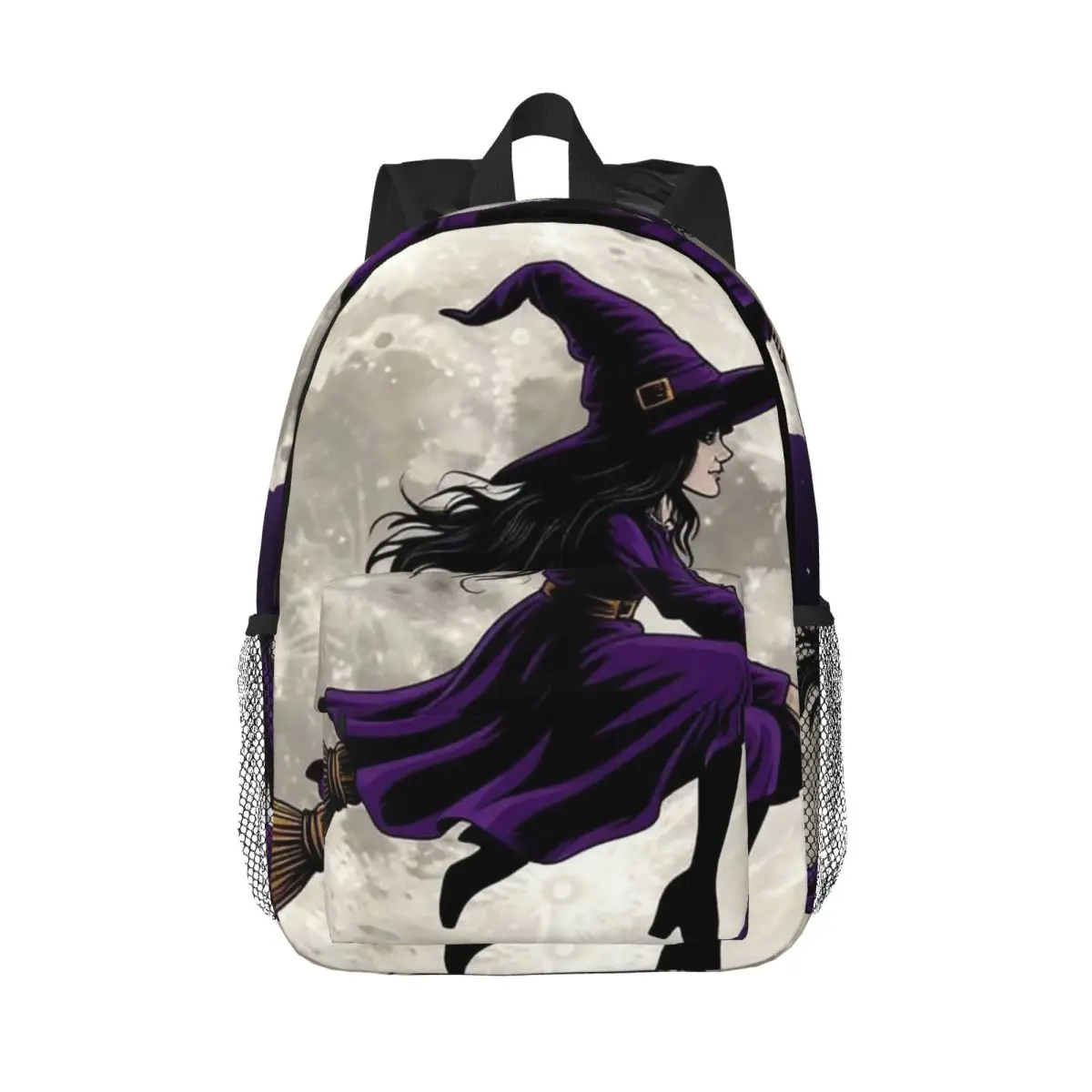 Flying Witch In The Moonlight Sky Backpack Daypack Large Capacity Boys Girls BookBag Shoulder Bags for Children School Bag