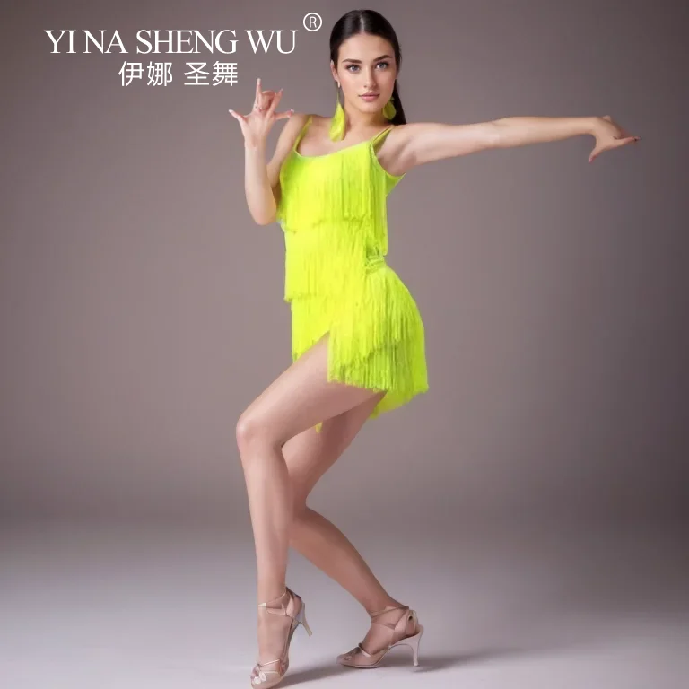 

Платье для латинских танцев для женщин, сексуальное платье с бахромой, профессиональный костюм для выступлений на сцене ча-ча, тренировочная одежда для детей и взрослых