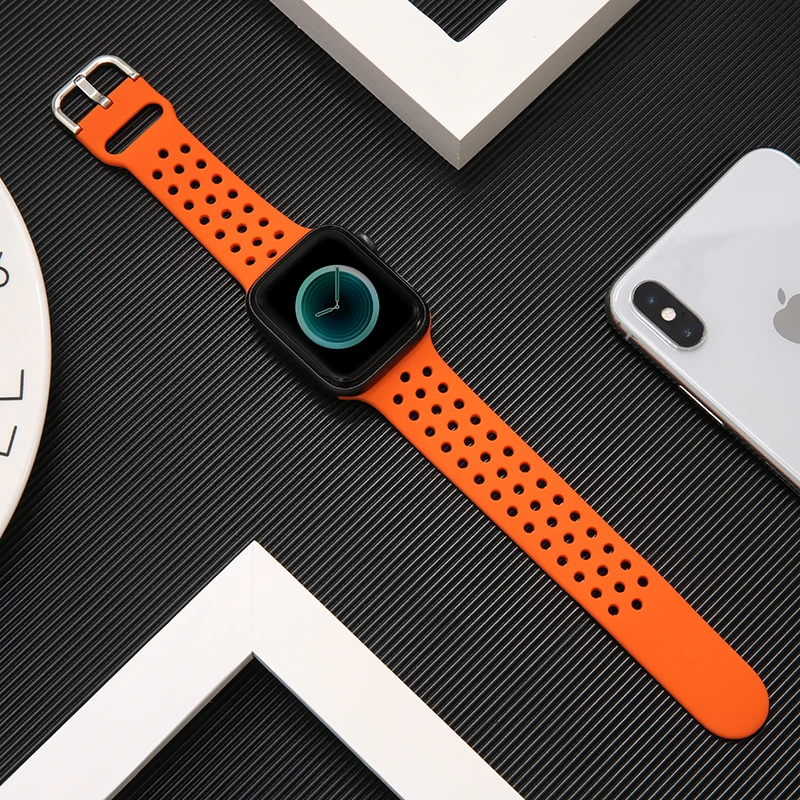 Силиконовый ремешок для Apple Watch, ремешок 44 мм, 45 мм, 46 мм, 49 мм, 42 мм, 41 мм, 40 мм, спортивный браслет iWatch Series 10 Ultra 9 8 7 SE 6 5 SE 4