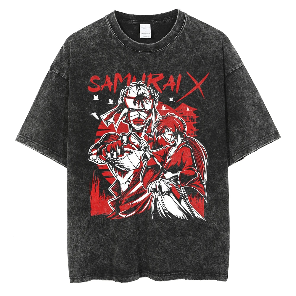 تي شيرت بأكمام قصيرة مع طباعة أنيمي ، هاراجو ، هيب هوب ، هاراجو ، أسود ، مع طباعة مسطحة ، للزوجين ، الصيف