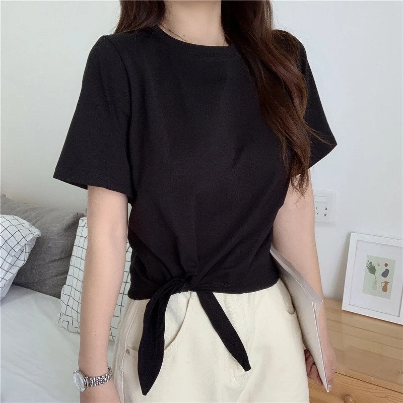 Spring Fashion Y2K T-shirt Woman Summer High Waist Short Sleeve Tee Shirt Femme Solid Sexy Crop Top Vintage Clothes Women