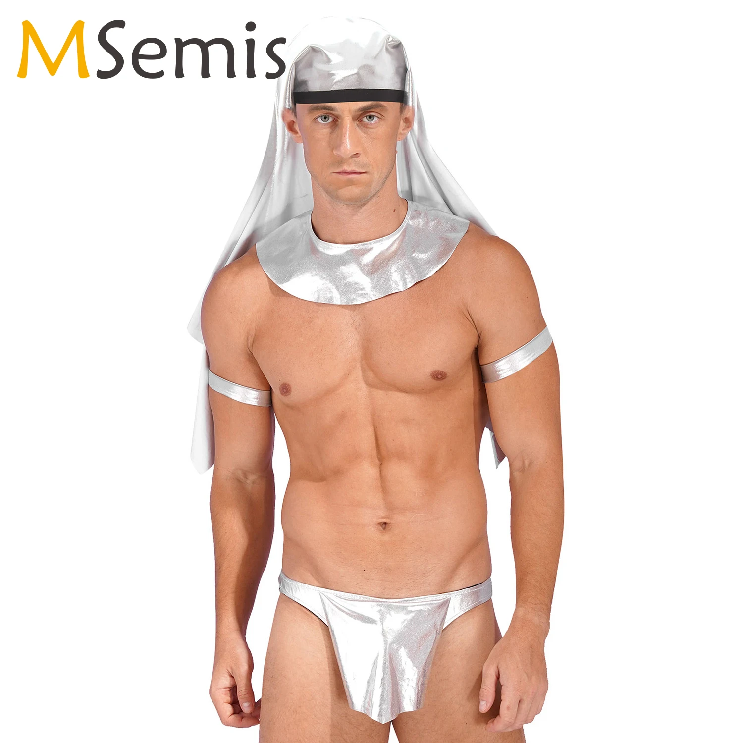 Mens Egyptian God Costume Carnival Halloween Egypt Pharaoh Cleopatra Role Play Outfits Headpiece Collar Armbands Thong Sets