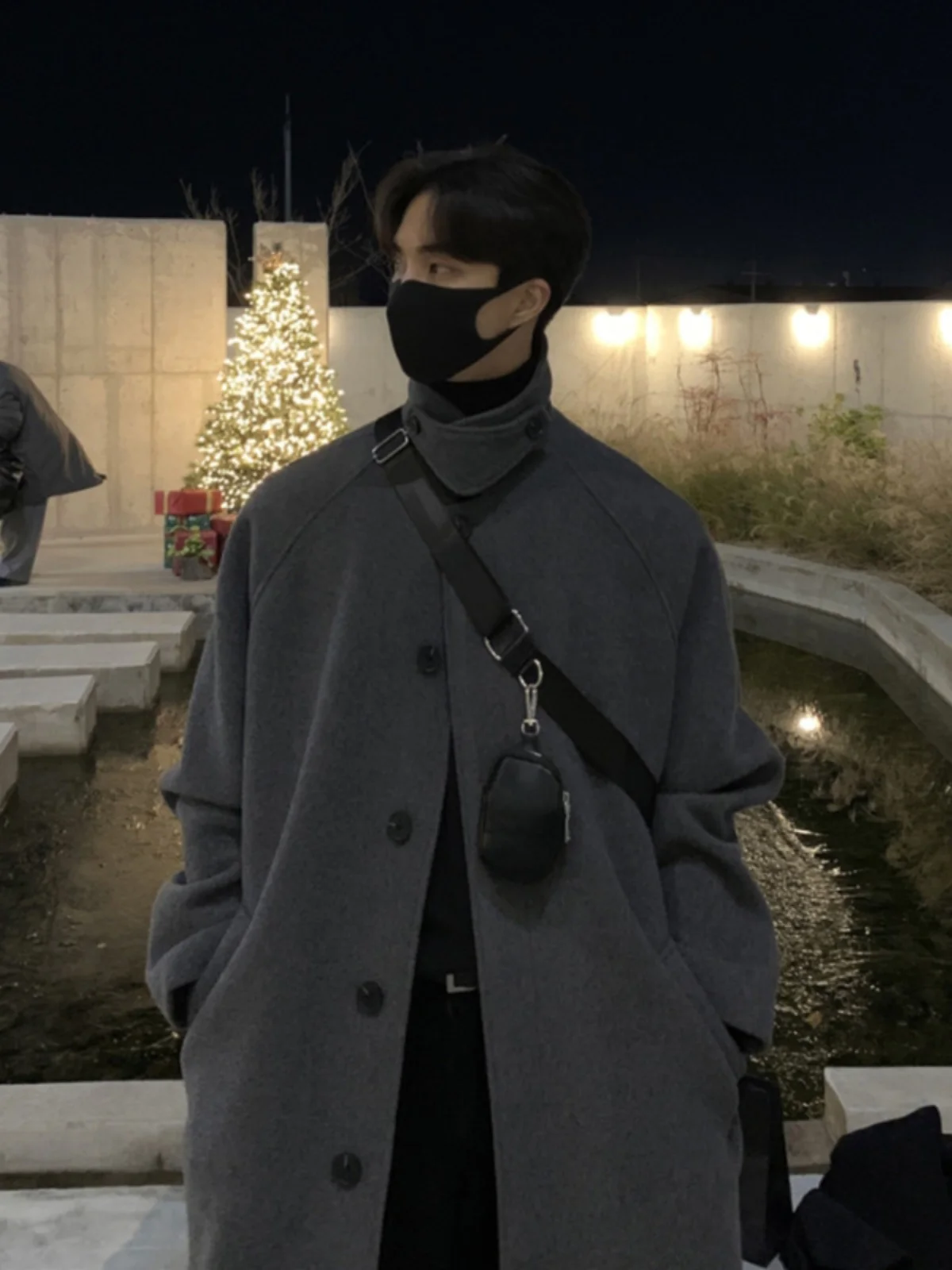 

Korean Sle Men's Mid-Length Woolen Coat oulder Padded Chester Sle Autumn Winter High Waistcoat Faionable Tall Men's Coat