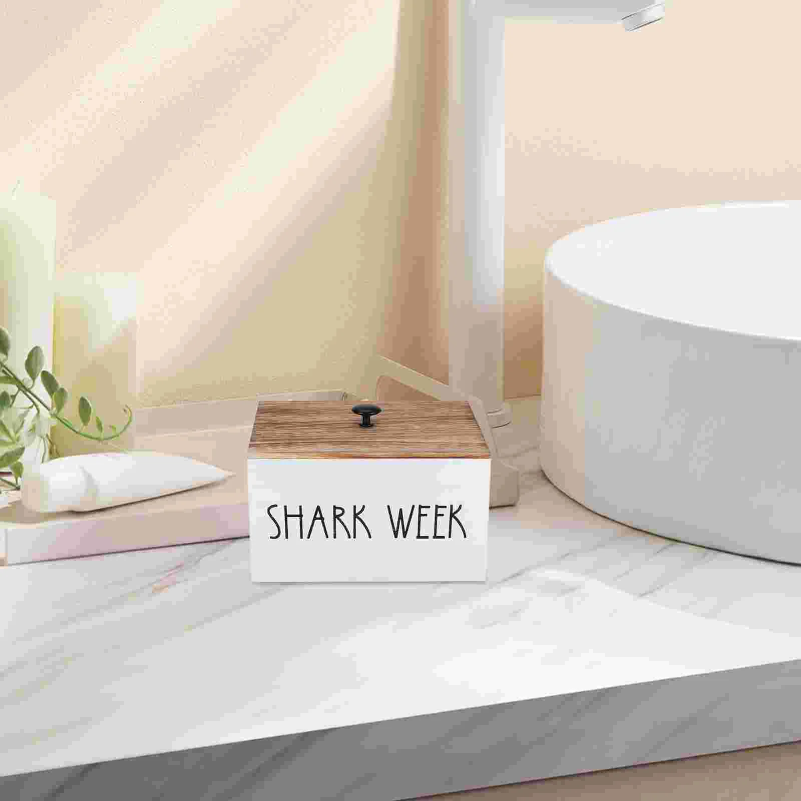 Cotton Pads Dispenser Laundry Room Storage Box Desktop Organizer Shark Week Bathroom Tampons