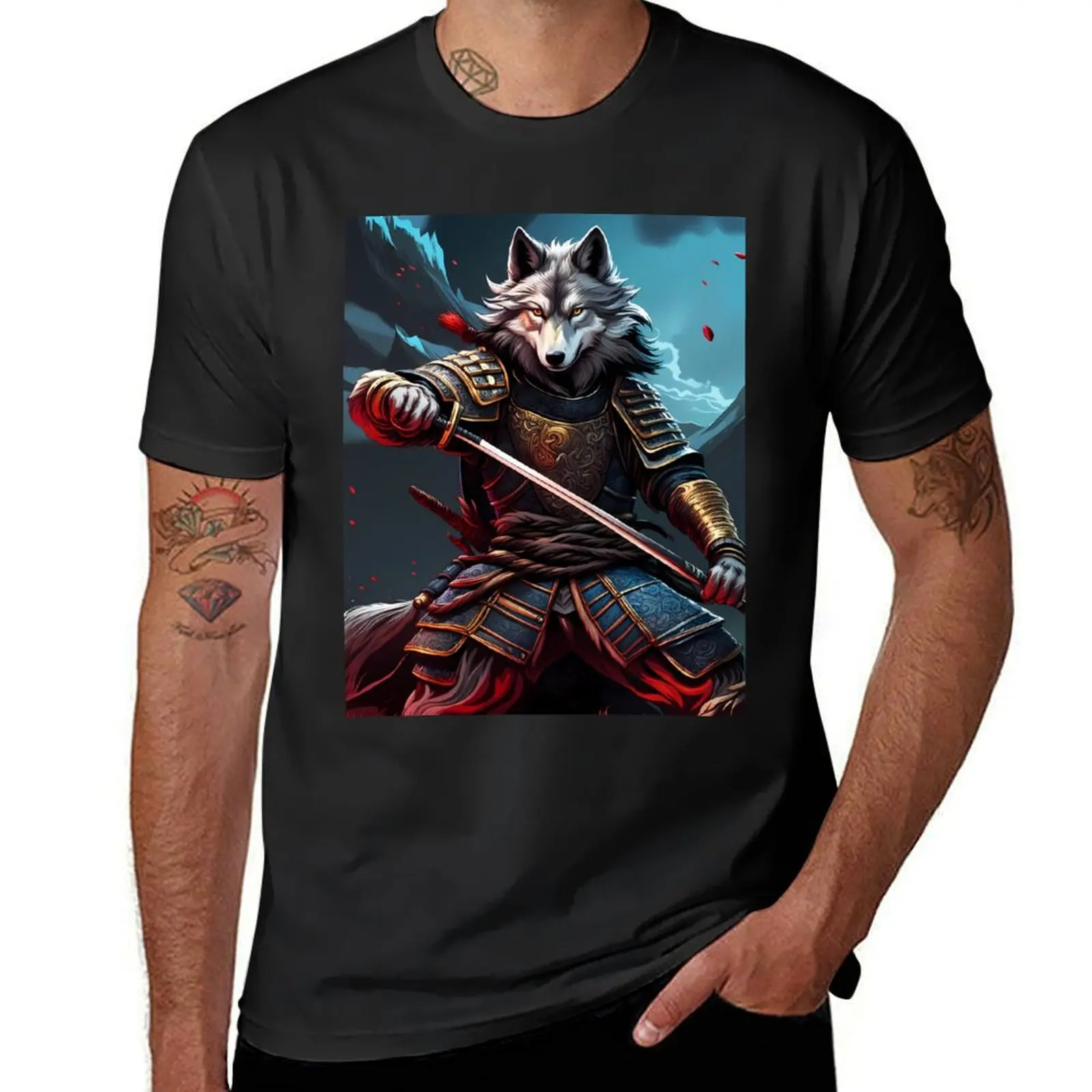 

Wolf Samurai, Ai Generated Art T-Shirt tees summer clothes vintage tshirts for men