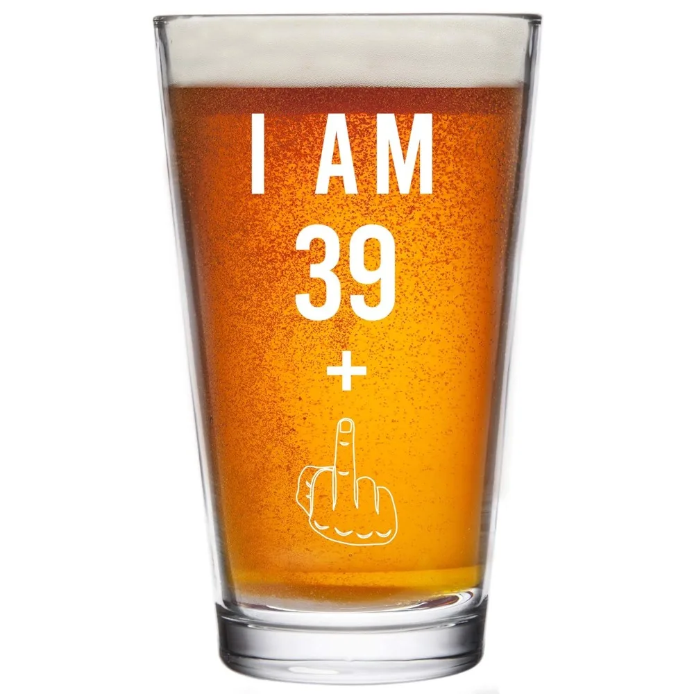 

39 + One Middle Finger 40th Birthday Gifts for Men Women Beer Glass – Funny 40 Year Old Presents