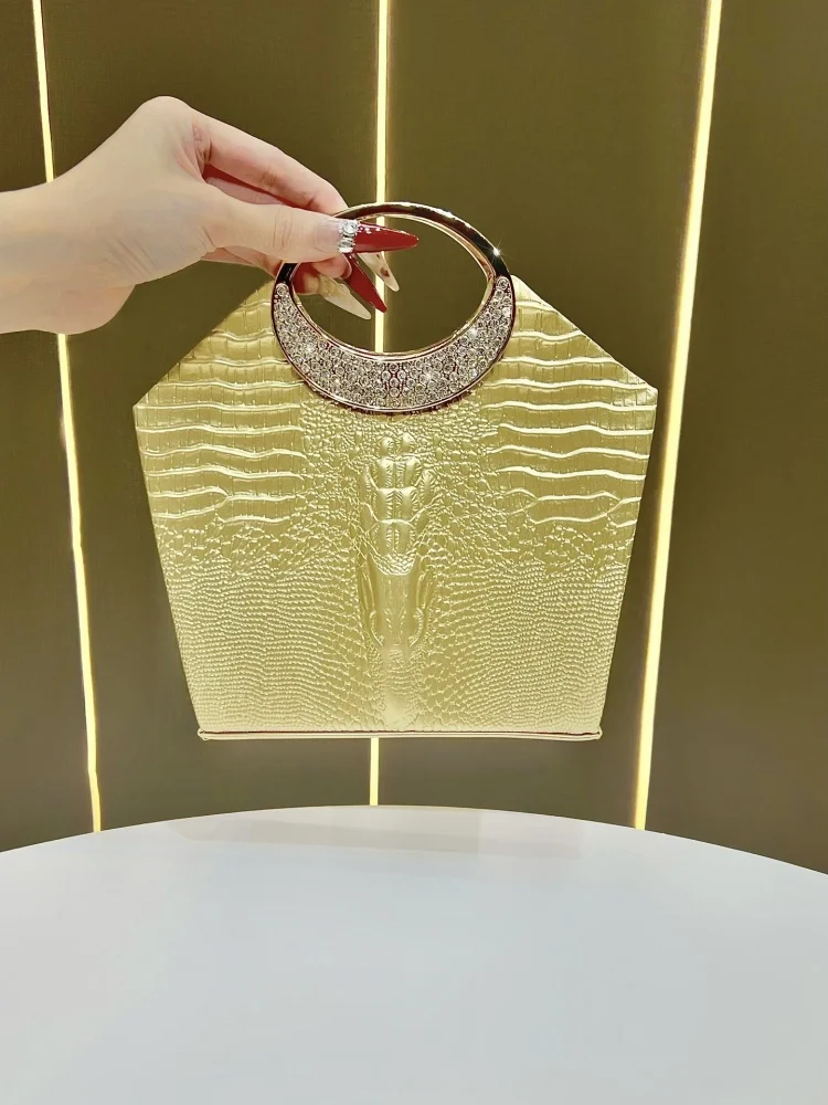 

New Light Luxury Banquet Bag Crocodile Pattern Handbag High Grade Water Diamonds Cocktail Party Purse Fashion Evening Dress Bags