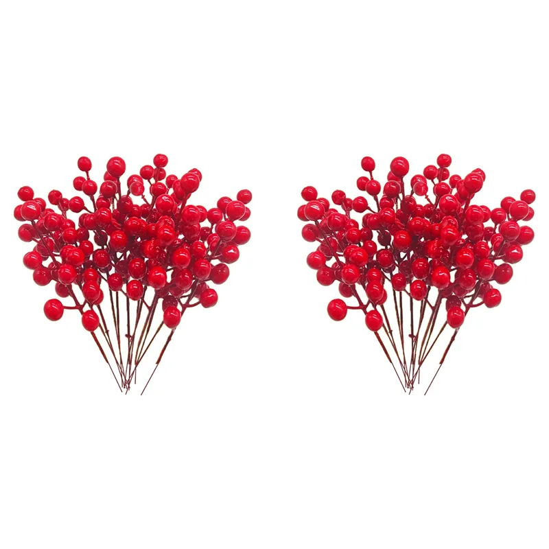 ABPQ-Red Berry Stems,48 Pack 7.9 Inch Artificial Christmas Berries Holly Picks Branch For Christmas Tree,DIY Wreath,Party