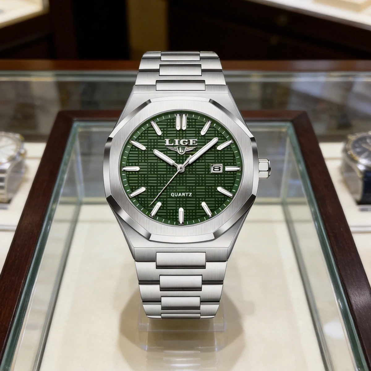 LIGE Quadratische Luxus-Herrenarmbanduhr Wasserdicht Leuchtend Datumsanzeige Edelstahl Herrenuhr Business Sport Quarzuhren für Männer
