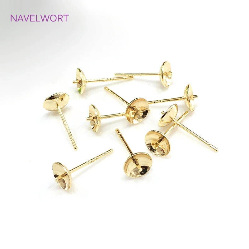 14K Gold Plated Brass Pearl Post Earring Mounting,Blank Post Earring Base Pins Findings DIY Jewelry Making Accessories