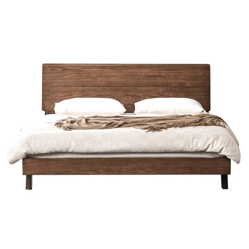 

Nordic, black walnut, solid wood bed master bedroom, modern simple suspended 2-meter bed
