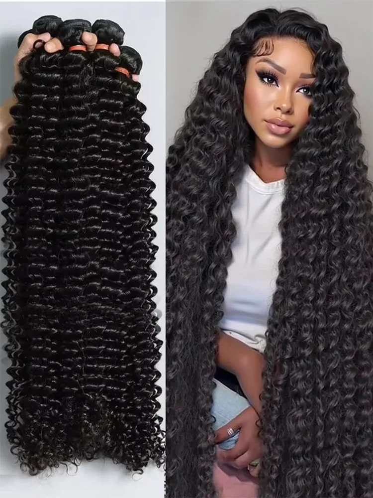 Brazilian Remy Unprocessed Deep Wave Bundles 12-40 Inch - 1/3/4 Weave Extensions Natural Curly Hair Deals For Daily Use