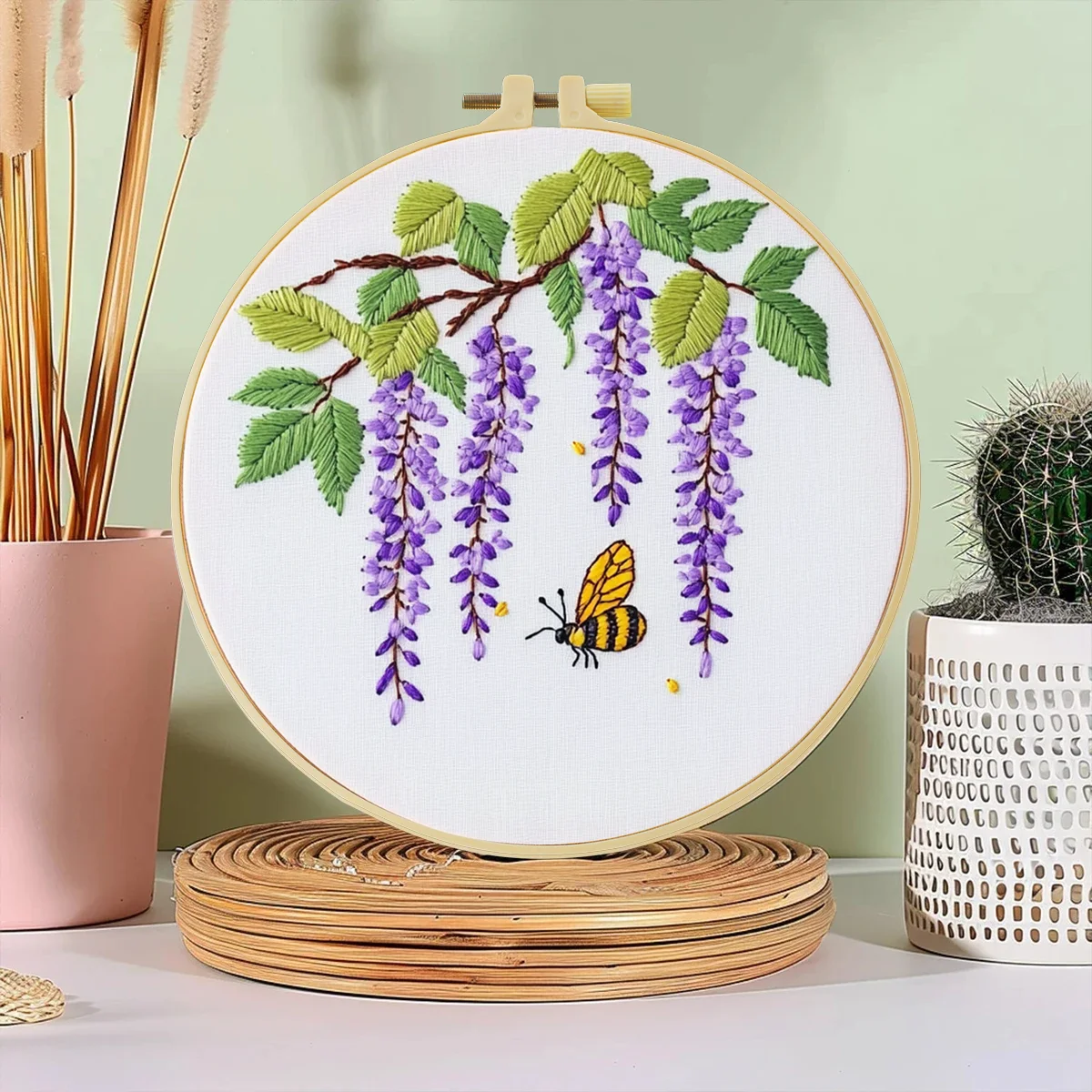 

1pc 20X20CM/15X15CM 7.87/6.3inch Bees and flowers Bag Embroidery Starter Kit DIY kit Craft Painting Home Decor Sewing Art