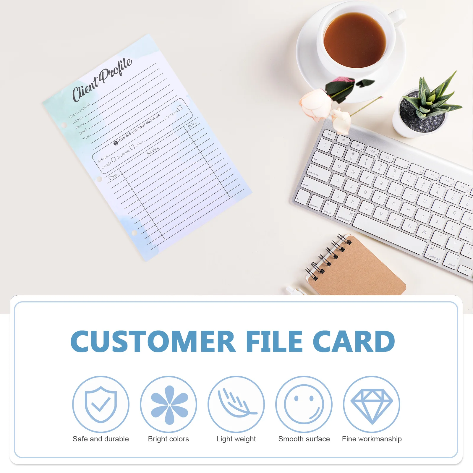 

50pcs Client Profile Cards Hole Design For Binder Safety Information Card Sheets Small Business Client Record Document Trading