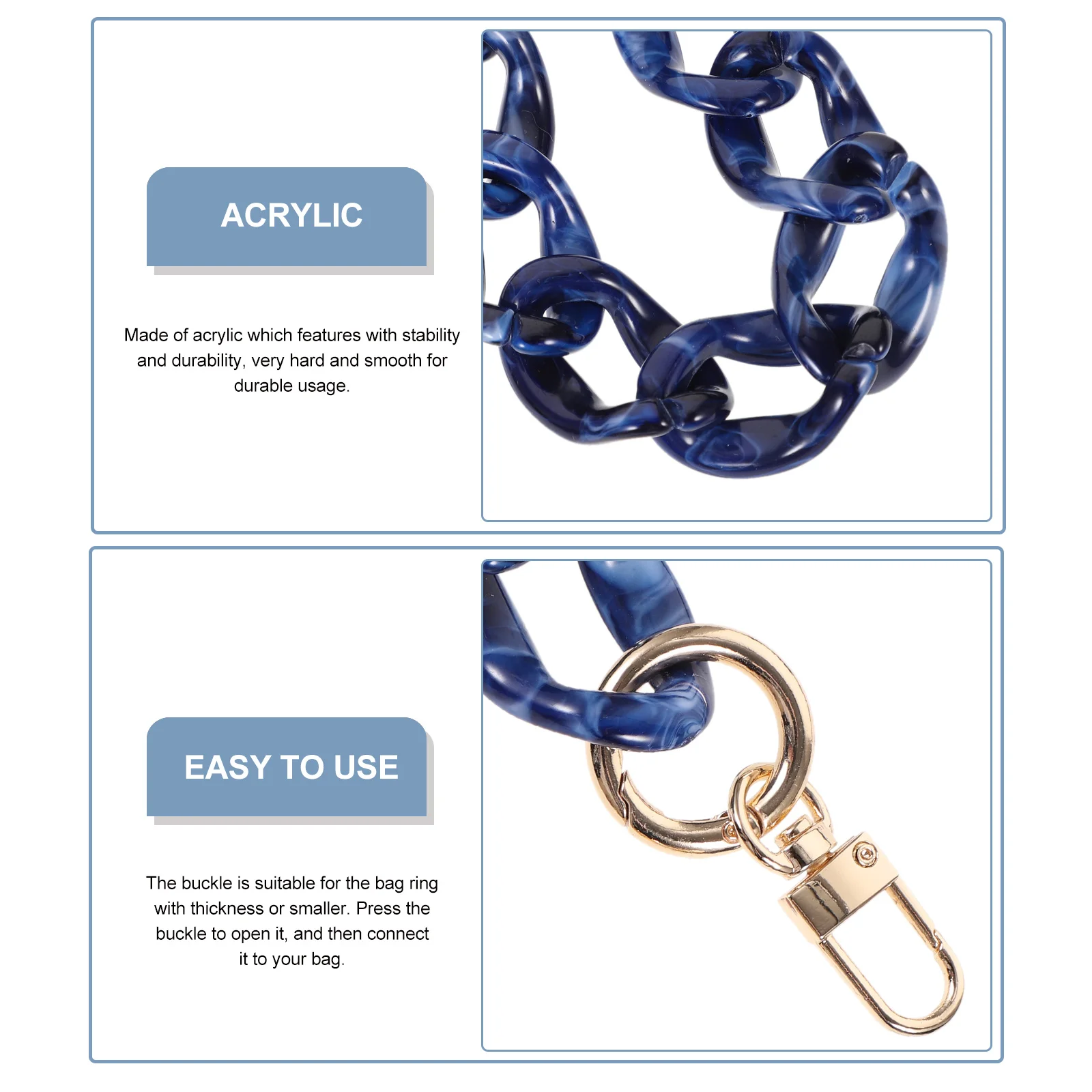 

Double-End Clasp Acrylic Fishbone Chain Exquisite Handbag Chain for DIY Repair Replacement Crossbody Tote Bag Straps