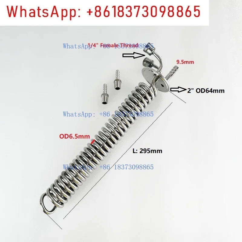 2 "OD64mm ملف تبريد المقطر ثلاثي المشبك مع 2" الديوبتر الزجاجي البصر ، جهاز ديفليغماتور ، ارتداد ، مكثف ، فولاذ صحي 304