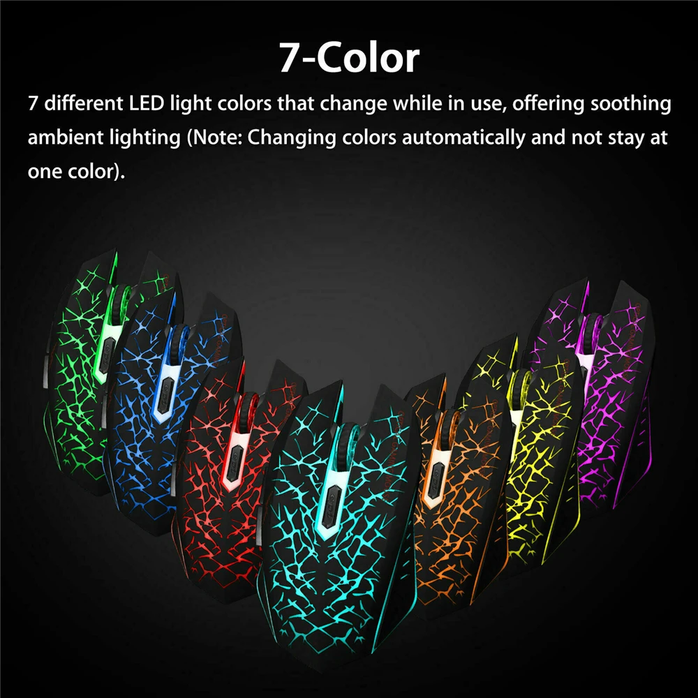 Wireless USB Optical Mice Gaming Mouse 7 Color LED Backlit Rechargeable for PC