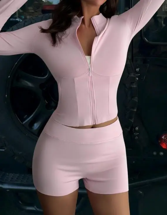 2025, Herbst/Winter, neue Damenmode, lässig, Yoga, Sport-Stil, Reißverschluss, Jacke, Shorts, Damenbekleidung