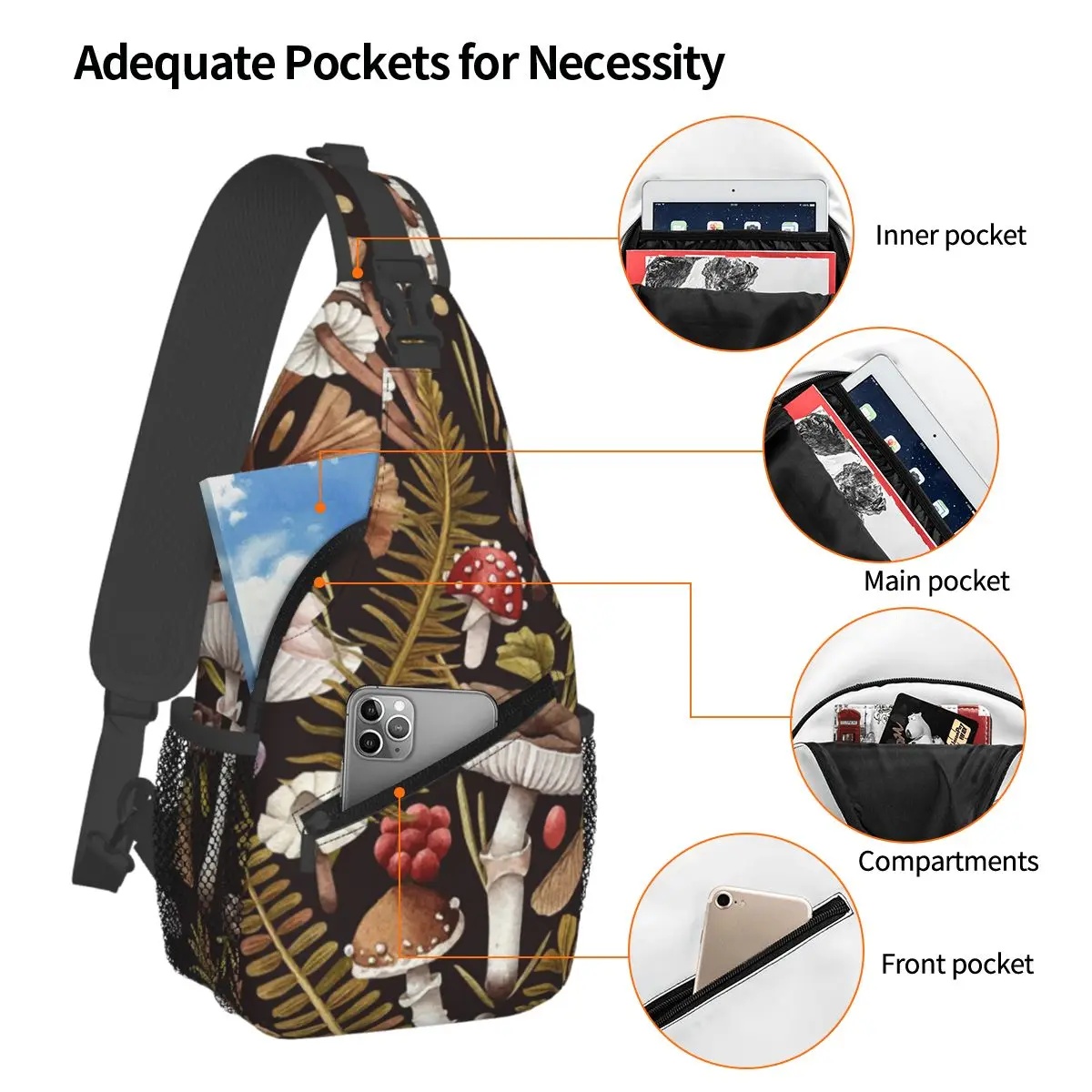 Dark Mushroom Forest Psychedelic (4) Chest Bag Men Sling Crossbody Backpack Chest Bag Traveling Hiking Daypack Shoulder Bag