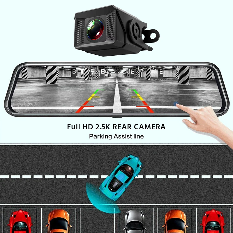E-ACE 3K + 2.5K DVR مرآة ل 10 "Dash Cam مسجل اختياري كاميرا خلفية للرؤية الليلية Hisllicon رقاقة GPS WIFI 24H شاشة ركن السيارة