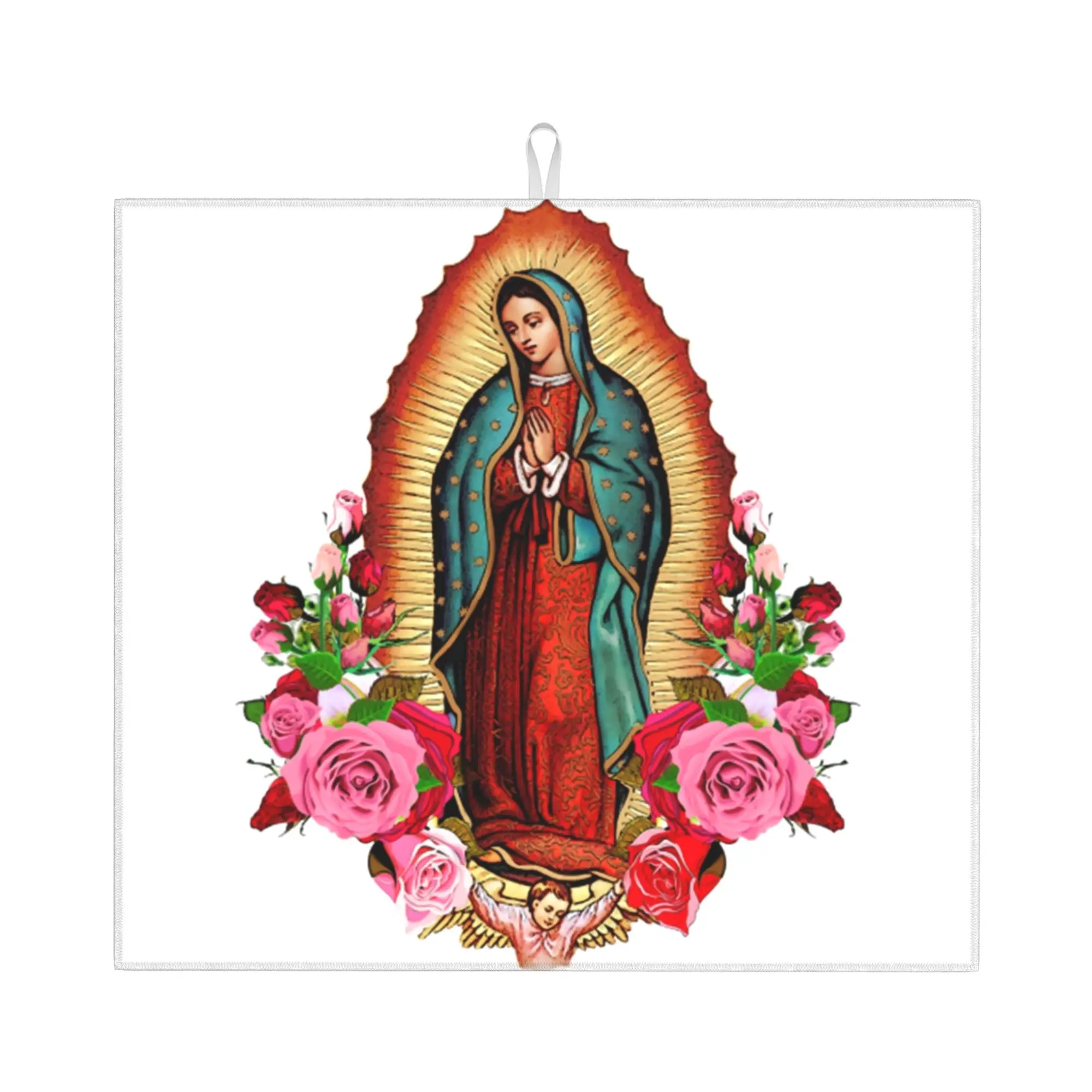Our Lady Of Guadalupe Virgin Mary Drying Mat For Kitchen Waterproof Non‑Slip Oil Proof Reusable Countertop Protector Mat