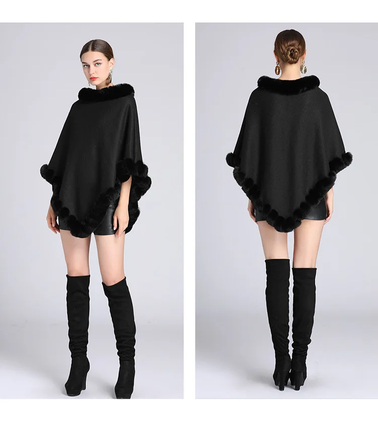 Poncho Scarf Shawl Faux Fur Collar Women\'s ARGYLE Pattern Cape Fringed Asymmetric Cover Up Diamond Shawl