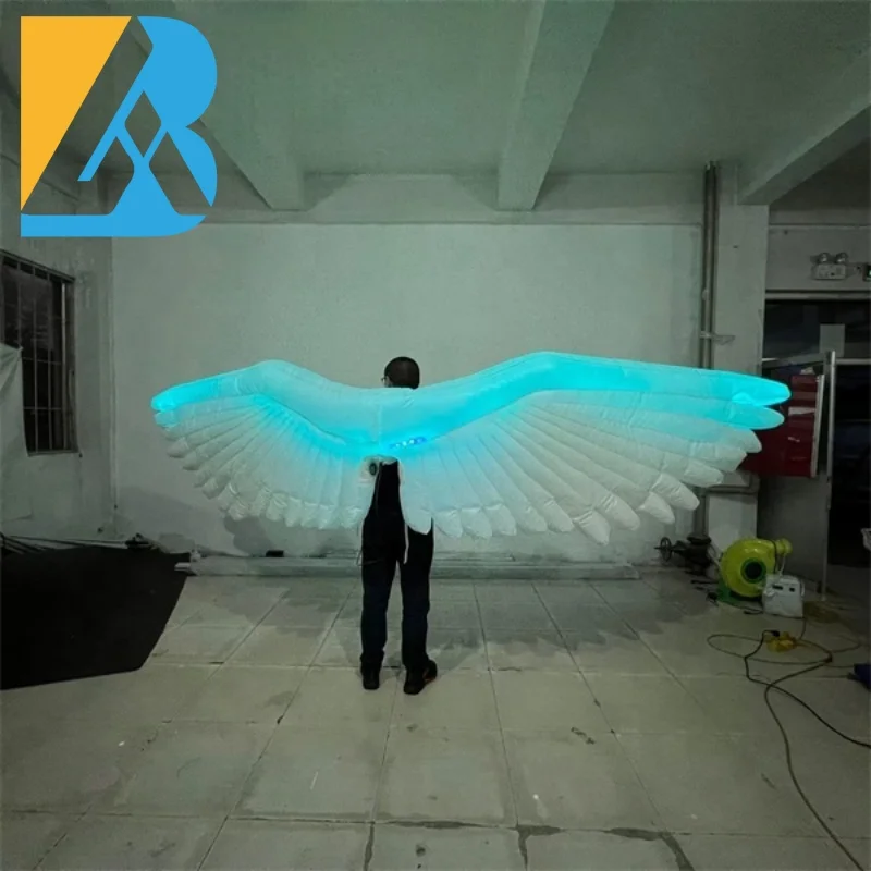 Custom Made Parade 4 Meters Width Large Inflatable Angle Wings Costumes with LED Lights Toys