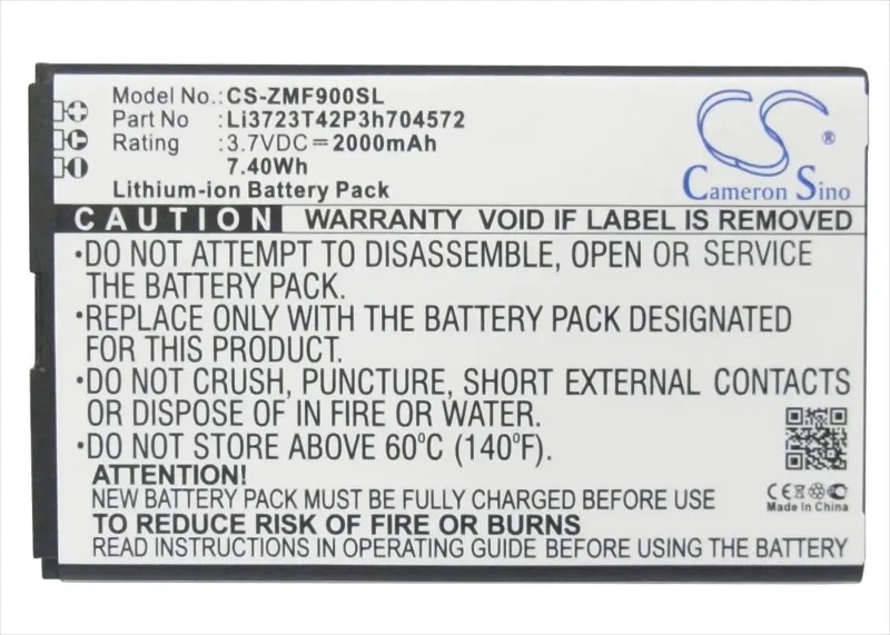

3.7V 2000mAh Hotspot Battery for ZTE MF90,MF91,MF90S,MF90U,MF91S,MF91S+,MF91S2,Z917,Z-917,MF275, For MTS 831FT, 833FT,833F